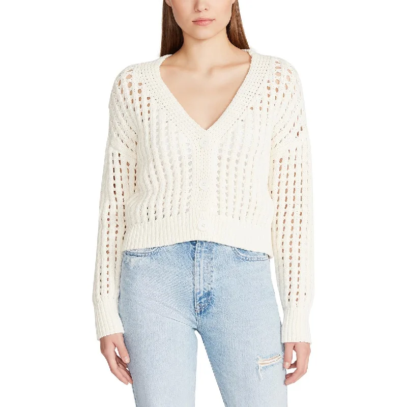 Steve Madden Womens Katia Open Stitch V Neck Cardigan Sweater