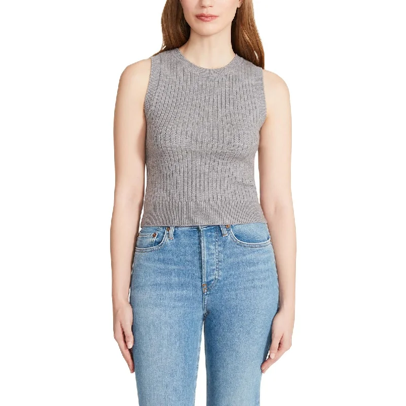 Steve Madden Womens Ribbed Crewneck Crop Sweater